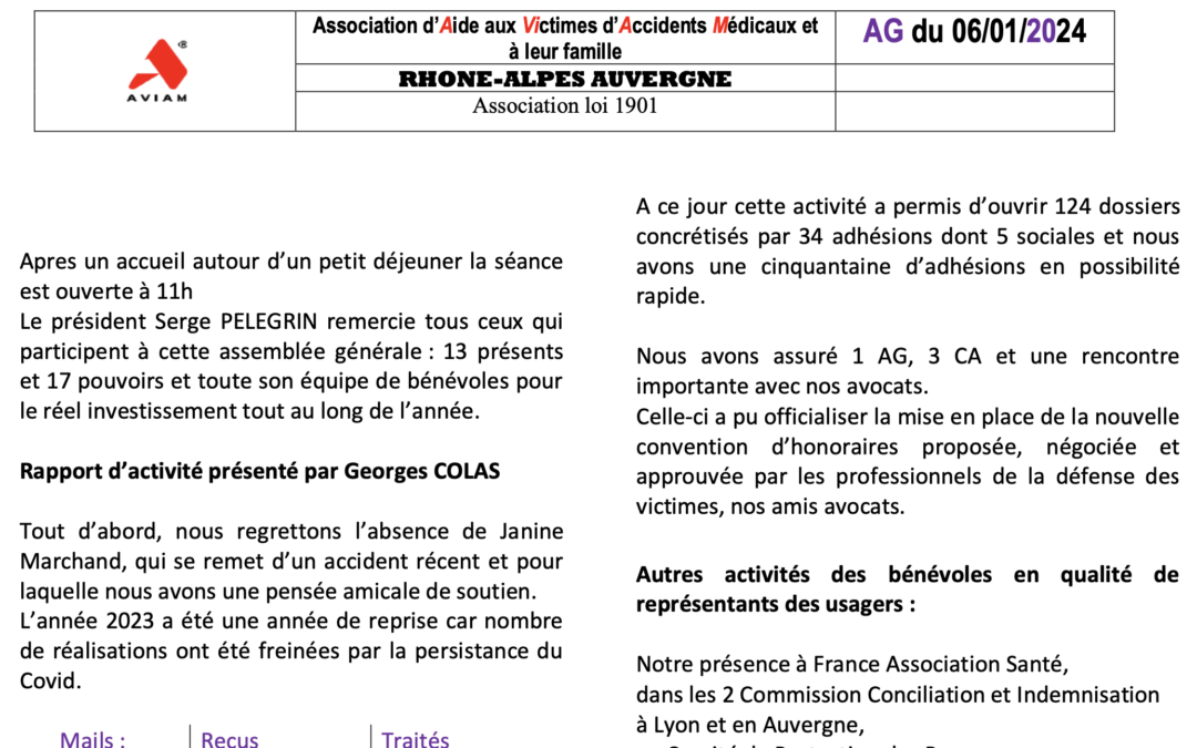 Assemblée Générale du 06/01/2024 : Compte-rendu